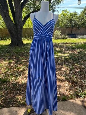 J. Crew Blue and White Striped Maxi Dress